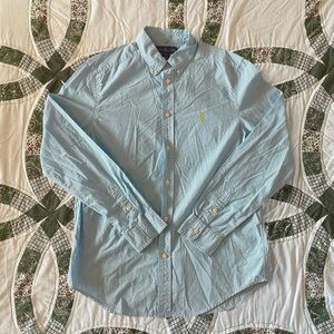 Polo Ralph Lauren Bright Blue Micro Gingham Button-Down Shirt with Size Youth XL